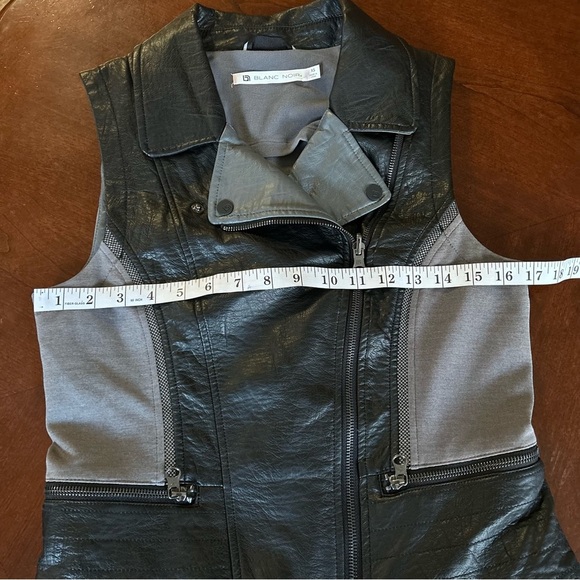 Blanc Noir | Black and Gray Faux Leather Vest - Picture 9 of 10